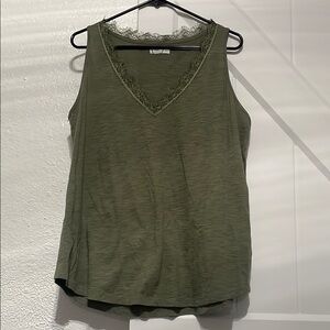 Olive Green Lace Trim Tank Top